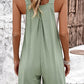 Solid Color Adjustable Straps Pleated Romper with Pockets