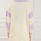 Colorblock Striped Split Neck Collared Sweatshirt