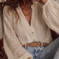 V-Neck Long Sleeve Button Up Lace Shirt