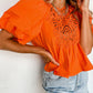 Hollowed Lace Splicing Puff Sleeve Blouse
