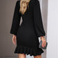 Solid Wrapped Ruffled Hem Bubble Sleeve Mini Dress