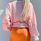 Stripe Drop Shoulder Crew Neck Loose Sweatshirt