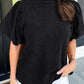 Solid Textured Puff Sleeve Mock Neck Blouse