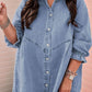 Ruffled 3/4 Sleeve Buttoned Front Plus Size Denim Dress
