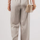 Solid Pleated Lace-up High Waist Wide Leg Pants