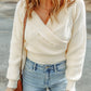 Ribbed Long Sleeve Surplice Crop Sweater