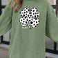 Western Cow Clover Print Crewneck Corded Sweatshirt