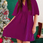 Notched Neck Wide Sleeve Pleated Plus Size Dress