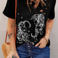 Tiger Print Cut Out Distressed O Neck T Shirt