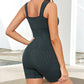 Ribbed Square Neck Padded Sports Romper