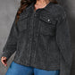 Plus Size Flap Pocket Raw Edge Corduroy Jacket
