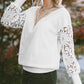 Lace Splicing V Neck Puff Sleeve Top