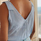 Stripe Scalloped V Neck Buttoned Tank Top