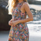 Vintage Floral Print Keyhole Back Sleeveless Mini Dress