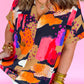 Abstract Print V Neck Short Sleeve Plus Size Blouse