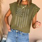 Rhinestone Stars Stripes Graphic Studded Sleeve Tee
