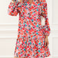 Ruffle Split Neck Floral Long Sleeve Dress