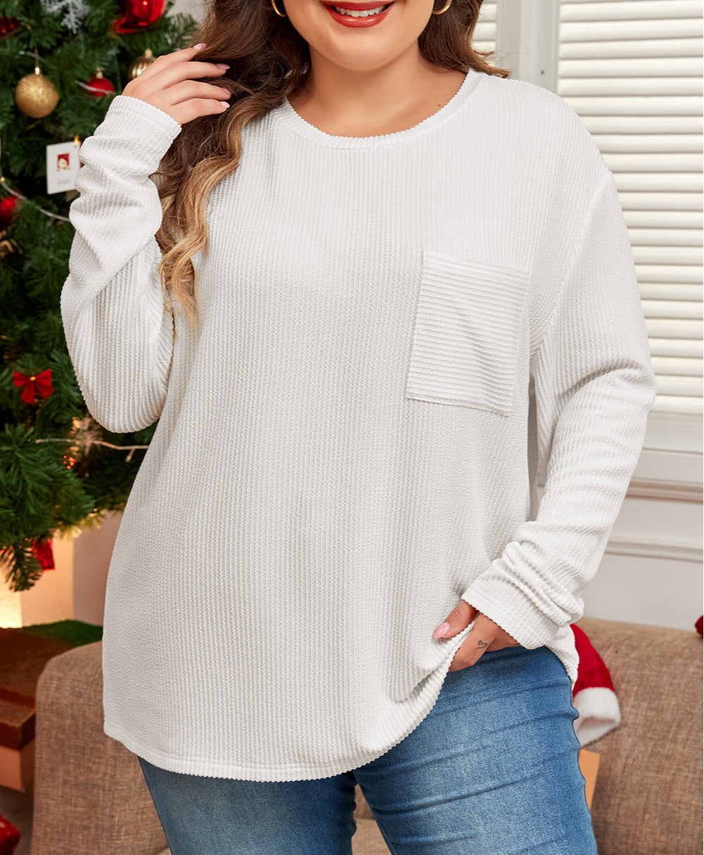 Plus Size Ribbed Textured Long Sleeve T Shirt