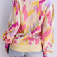 Abstract Print Colorblock Balloon Sleeve Sweater
