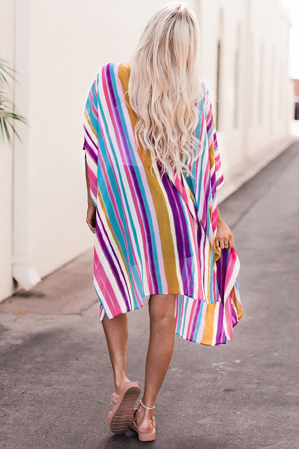 Multicolor Striped Print Oversized Kimono