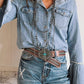 Chest Pockets Bell Sleeve Buttoned Denim Jacket