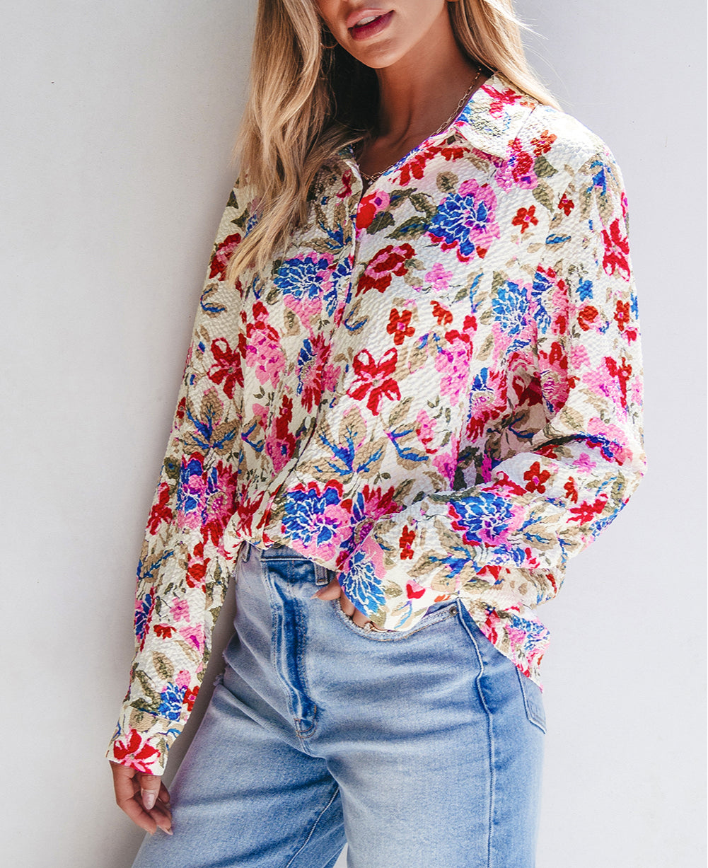 Floral Print Slim Fit Buttoned Turn Down Collar Shirt
