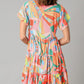 Abstract Geometric Print Tassel Tie Flared Dress