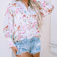 Multicolor Abstract Print Lantern Sleeve Casual Shirt
