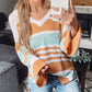 Colorblock Stripe Long Sleeve Split Sweater