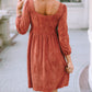 Suede Square Neck Puff Sleeve Dress