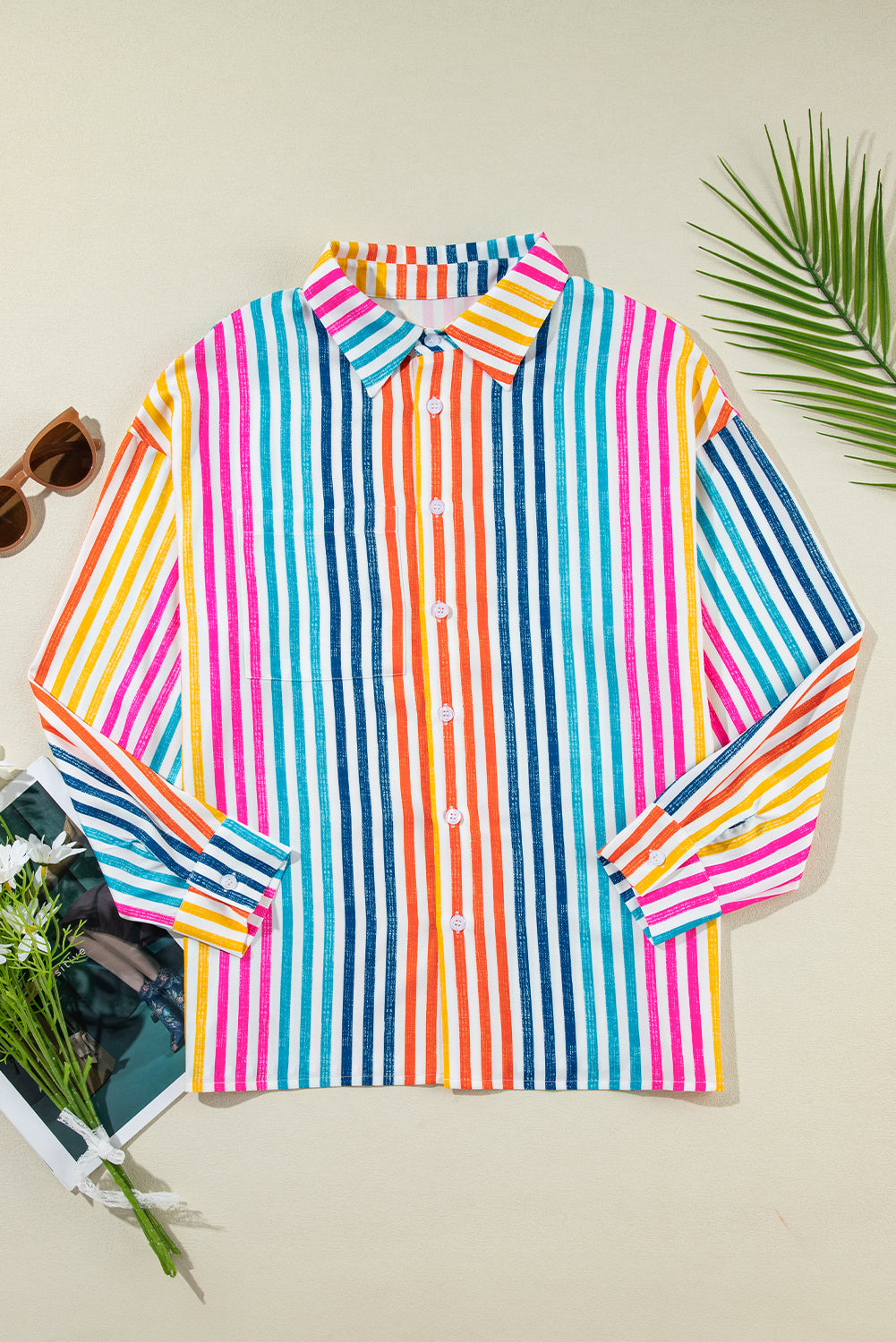 Stripe Multicolor Drop Shoulder Loose Shirt