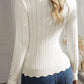Scalloped Trim Ribbed Eyelet Slim Fit Sweater
