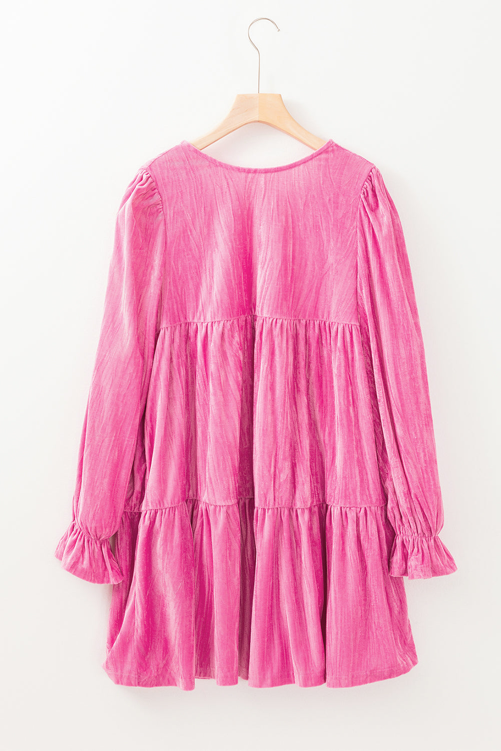 Flounce Sleeve Tiered Ruffled Velvet Mini Dress