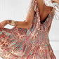 Paisley Print Sleeveless V-Neck Tassel Tie Ruffle Dress