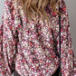 Boho Flower Split V Neck Bubble Sleeve Blouse