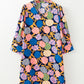 Hydrangea Floral Print Bishop Sleeve V Neck Shift Dress