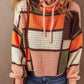 Color Block Waffle Knit Drawstring Mock Neck Sweater