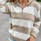 Stripe Zipped Collar Ribbed Edge Sweater