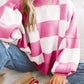 Stripe Checkered Bishop Sleeve Sweater