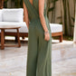 Deep V Pleated Crisscross Wide Leg Backless Jumpsuit