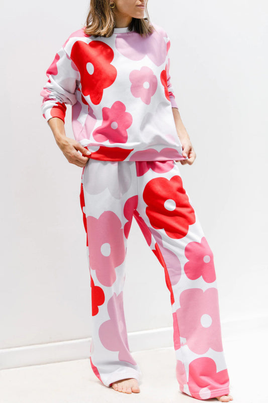 Floral Print Pullover Top Sweatpants Lounge Set