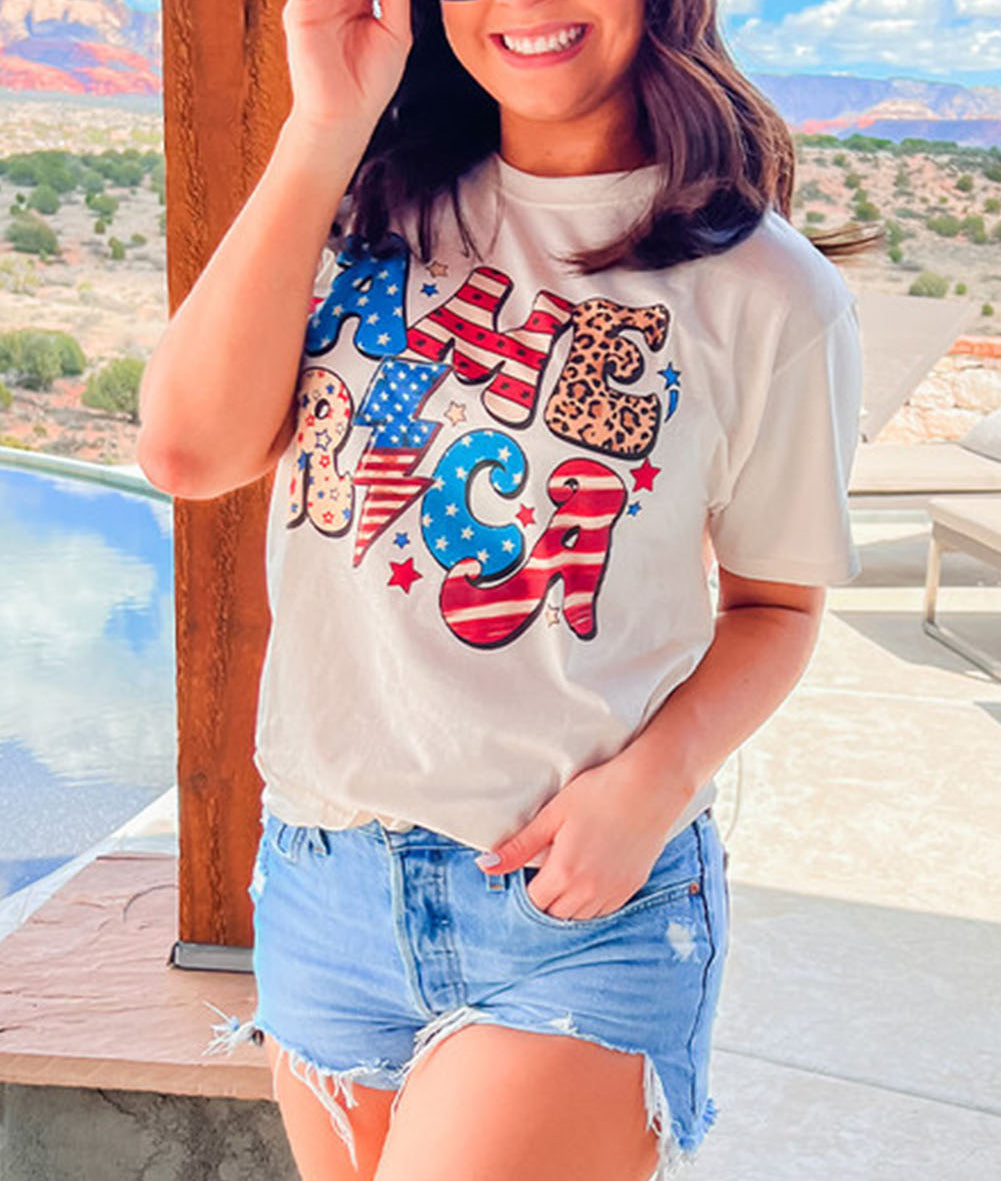 Beige Retro America Graphic T-Shirt