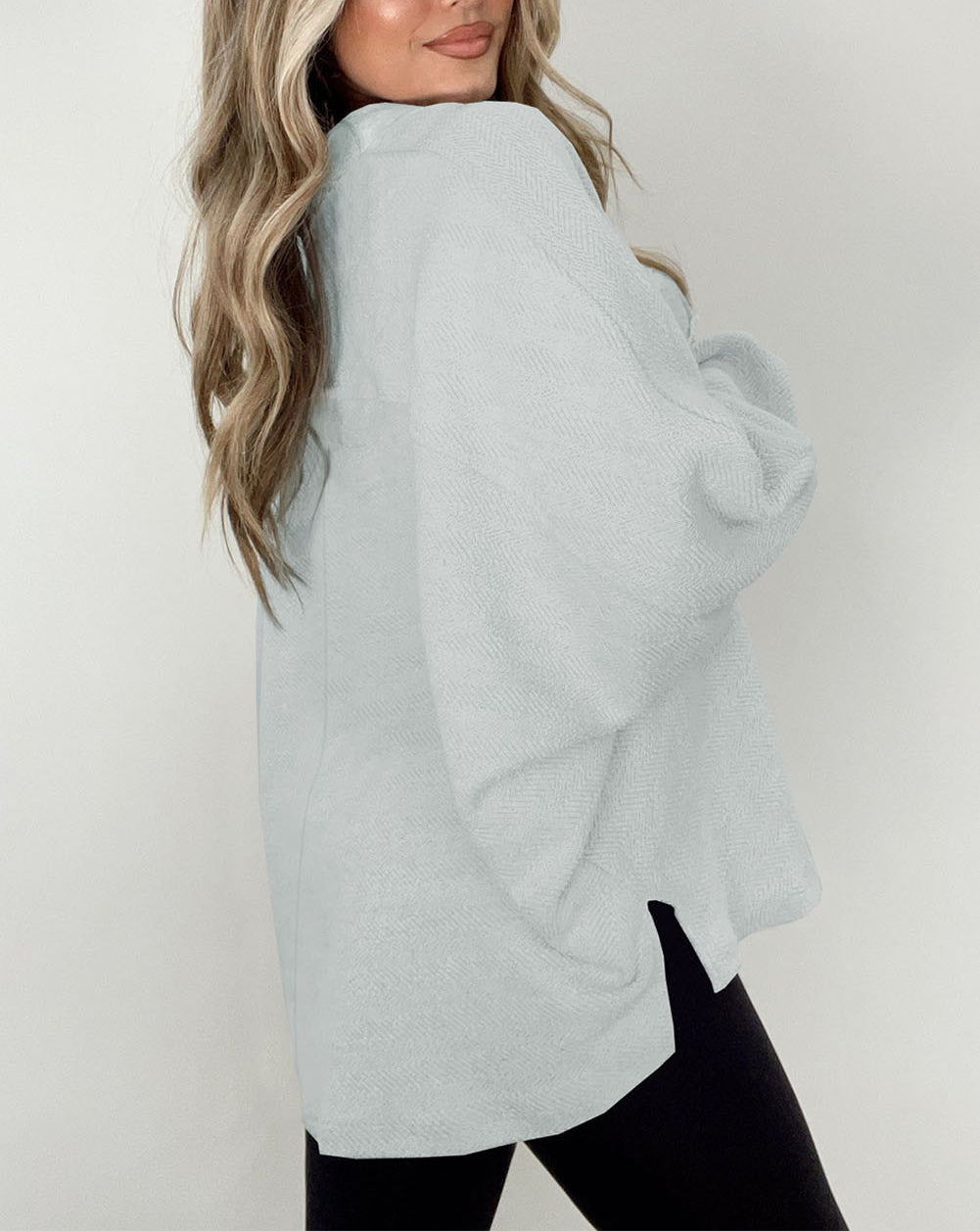 Oversized Flap Pockets Button Collared Sweatshirt
