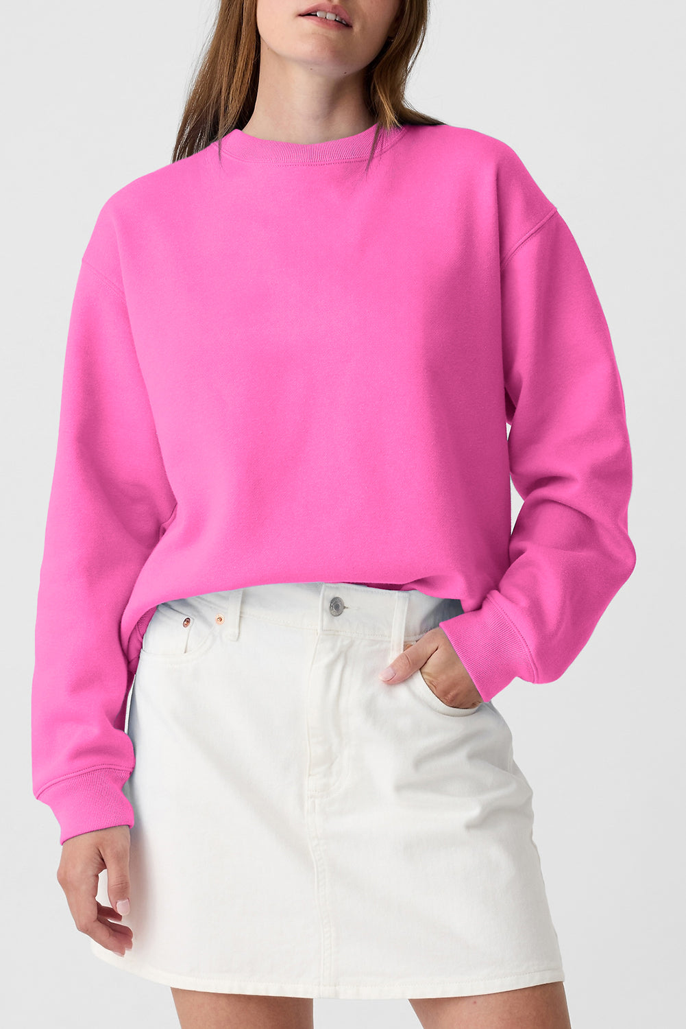Solid Fleece Lined Drop Shoulder Terry Sweatshirt