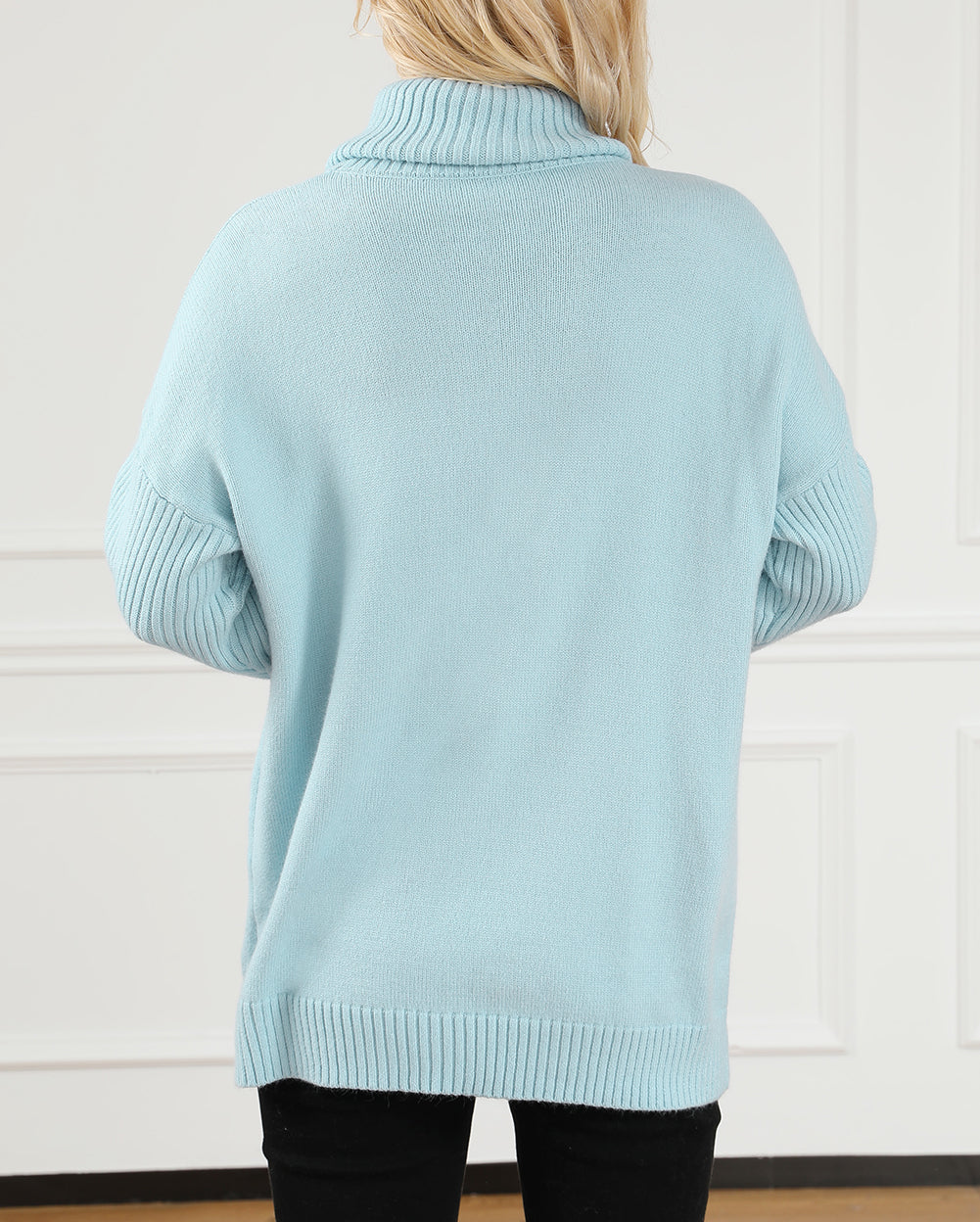 Ribbed Patch Pocket Cowl Neck Tunic Sweater