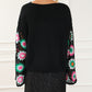 Floral Crochet Bell Sleeve Loose Sweater