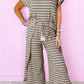 Stripe Rainbow Tee Tasseled String Wide Leg Pants Set