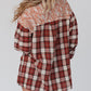 Floral Plaid Mixed Print Bishop Sleeve Patchwork Top with Slits