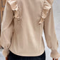 Ruffled Lace up Bubble Sleeve Blouse