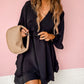 Ruffled 3/4 Sleeve V Neck Babydoll Mini Dress
